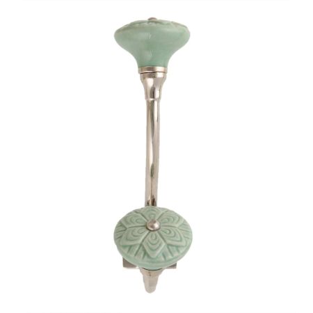 Sage Green Wheel Flower Ceramic Silver Iron Hook